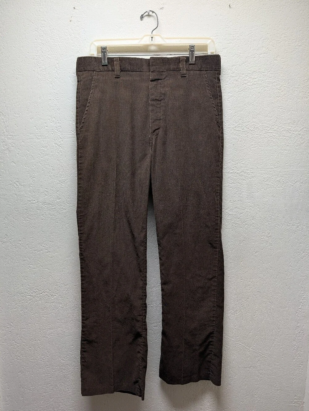 Vintage 70s Brown Corduroy Pants Mens Straight Leg Talon Zipper Trousers Cords